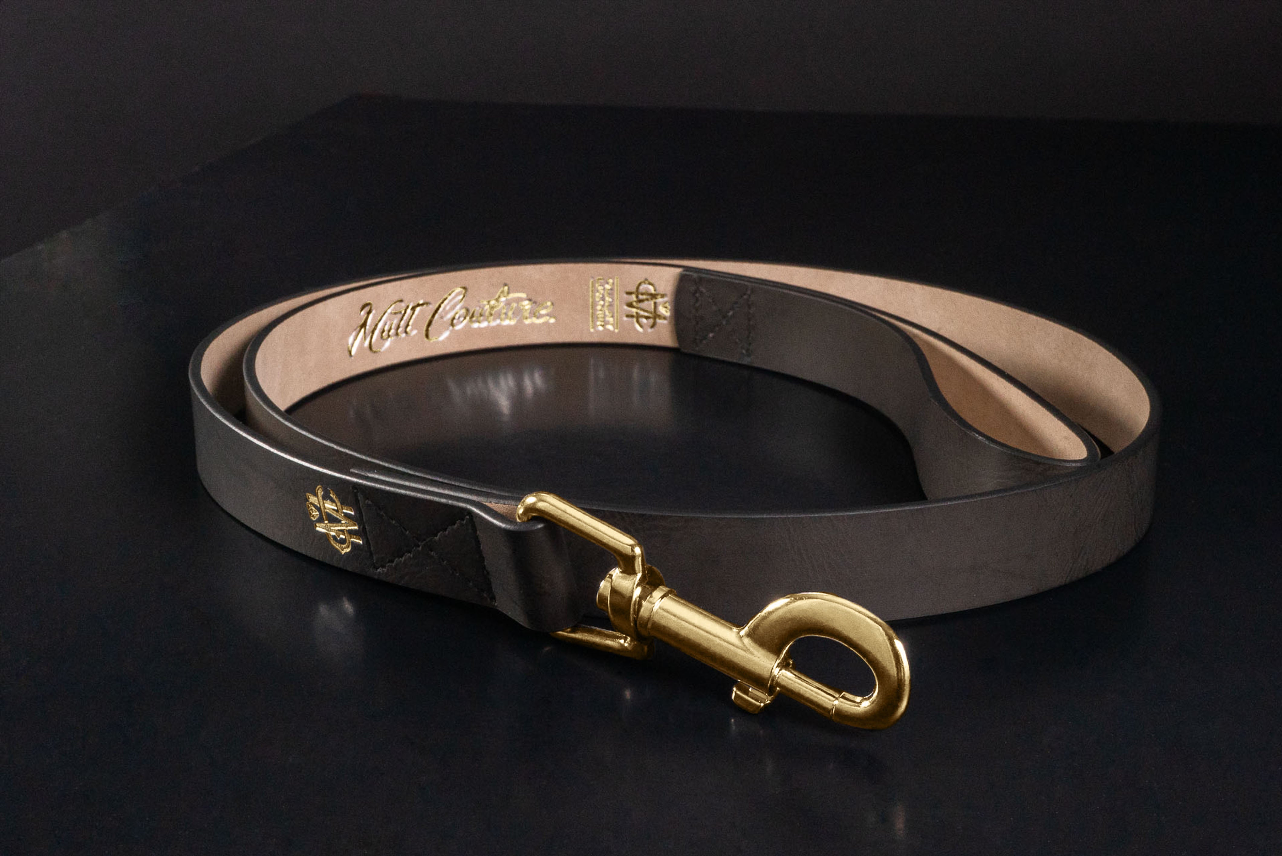 Black and gold hot sale leather dog collar